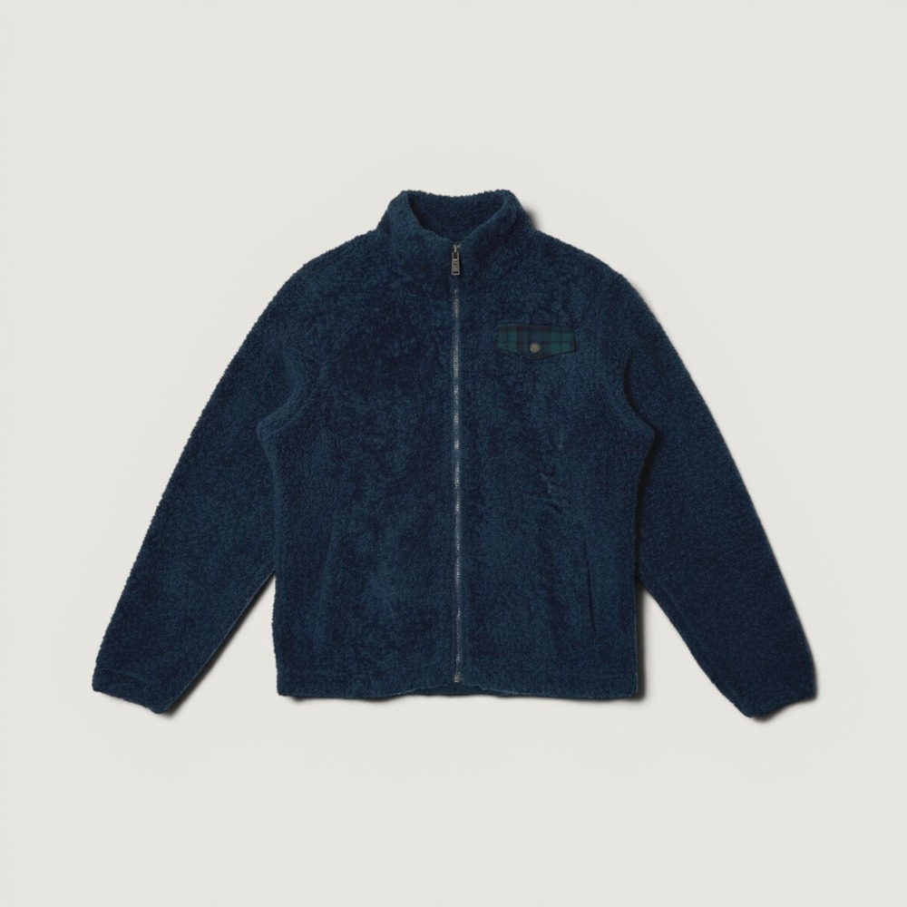 Pendleton Mens Sherpa Fleece Jacket Navy Blue Plaid Pocket Full Zip Large